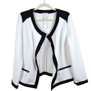 Chico's Open Front Knit Jacket Women's 1 (M) White Black Trim Preppy Office NWOT